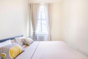 1 dormitorio con cama con almohadas y ventana en Apartment Termal, en Rybáře