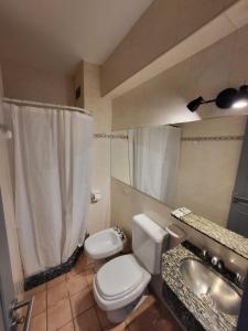 uma casa de banho com um WC, um lavatório e um chuveiro em Apart America em Santa Lucía