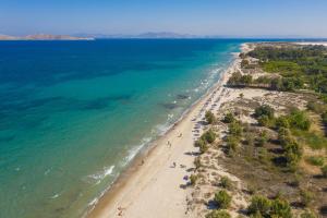 an aerial view of a beach with people on it at Anthia Apartments in Marmari