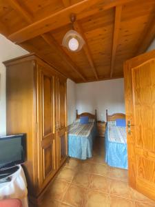 a bedroom with two beds and a tv in it at CASA LUISA Biedes, Piloña in Infiesto