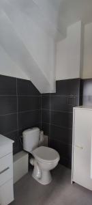 Łazienka z białą toaletą i czarną ścianą w obiekcie 2 Pieces indépendant Peone-Valberg w mieście Péone