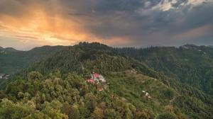 an aerial view of a hill with trees on it at NamaStay Himalayas, KANATAL in Kanatal