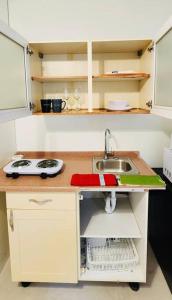 a small kitchen with a sink and a counter top at Dushi Apartment Near the Beach in Jan Thiel