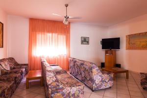 sala de estar con 2 sofás y TV de pantalla plana en Hotel Gabry, en Cervia