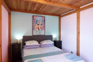 a bedroom with a bed and a painting on the wall at Barcollo House - Piscina nel verde in Stella