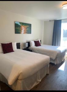 ein Hotelzimmer mit 2 Betten und einem Fenster in der Unterkunft Nor Villa Hotel in Winnipeg