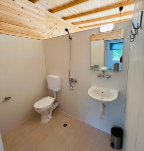 a bathroom with a toilet and a sink at CozyHut Бунгало под Наем in Chernomorets