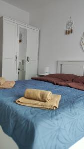 Un pat sau paturi într-o cameră la Apartament Muszelka
