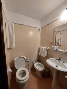 a bathroom with a toilet and a sink at Hotel Jardines de Dayman in Termas del Daymán