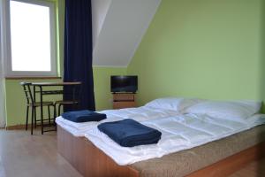 ヤストシェンビャ・グラにあるHubertusのベッド1台(上に青い枕2つ付)