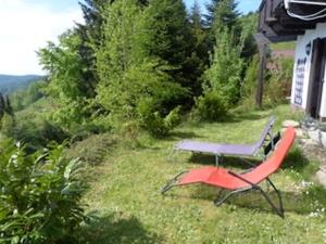twee stoelen en een picknicktafel in het gras bij Pleasant Apartment in Zenting with Garden in Zenting