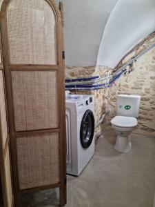 y baño con aseo y lavadora. en maison de village en Saint-Laurent-de-Carnols