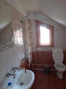 a bathroom with a sink and a toilet and a window at Къща за гости Дани in Govedartsi +16 photos