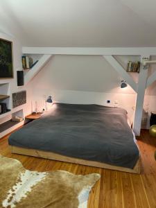 1 dormitorio con 1 cama grande en el ático en Popice Hideaway, en Znojmo