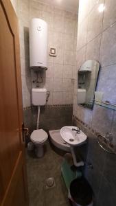 een kleine badkamer met een toilet en een wastafel bij Apartments Miladinovic in Sutomore