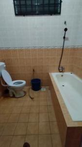 a bathroom with a toilet and a bath tub at Rosspine Homestay in Jitra