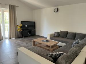 a living room with a couch and a coffee table at Pula Apartment E&E in Loborika