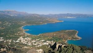 an aerial view of a city and a body of water at Eleni's Apartments in Agios Nikolaos