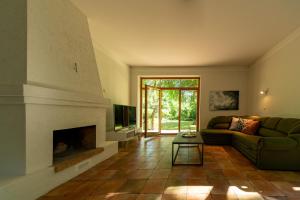 a living room with a couch and a fireplace at Your Seaside Villa in Jurmala in Jūrmala