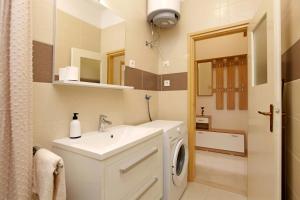 La salle de bains est pourvue d'un lavabo et d'un lave-linge. dans l'établissement Apartman Žuvela, à Vela Luka