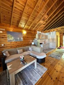 uma sala de estar com um sofá e uma mesa em Cottage Ajna - Ada Bojana em Ulcinj