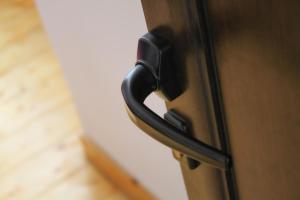 a close up of a door handle on a door at Lavish 2 bed sleeps 5 near Lanark in Carstairs