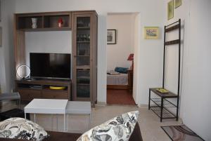 een woonkamer met een tv en een bank bij Gite VIANY 1 in La Tour-dʼAigues