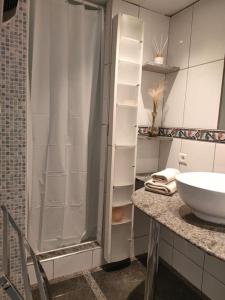 y baño con ducha y lavamanos. en Studio Entier en Saint-Laurent-dʼAigouze