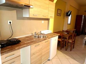 a kitchen with a sink and a counter top at Finikas Apartments in Polychrono