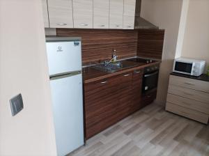 a kitchen with a white refrigerator and a microwave at One Bedroom Apartment 10 - Vasil Aprilov 64 Plovdiv in Plovdiv
