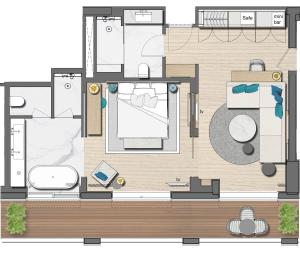 a floor plan of a house at Vathi Cove Luxury Resort & Spa in Chrysi Ammoudia