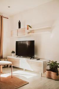 sala de estar con TV de pantalla plana en un soporte en Apartamento de la Candelaria I, en Santa Cruz de Tenerife