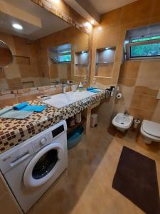 a bathroom with a washing machine and a sink at Belloapartamento Ház Balatonkenese, Strand 800m, Jakuzzi in Balatonkenese +32 photos