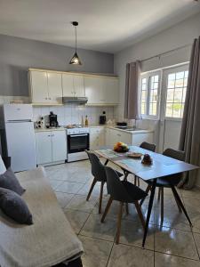 eine Küche mit einem Tisch und Stühlen im Zimmer in der Unterkunft Gosia Apartment GYM Included in Lixouri