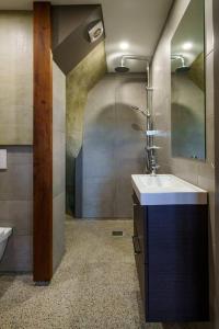 a bathroom with a sink and a shower and a toilet at City Design Studio in Alkmaar