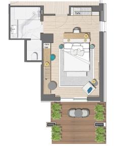 a floor plan of a house at Vathi Cove Luxury Resort & Spa in Chrysi Ammoudia