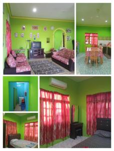 un collage de cuatro fotos de una sala de estar en Rosma homestay, en Kampong Ru Sepuloh