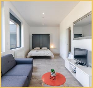 Μια τηλεόραση ή/και κέντρο ψυχαγωγίας στο Appartement Cozy 1 Panoramique Lac Léman Thonon-Les-Bains