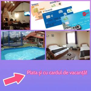 eine Collage mit Bildern eines Hotels mit Pool in der Unterkunft Casa Raisa & Maria in Ocna Sibiului