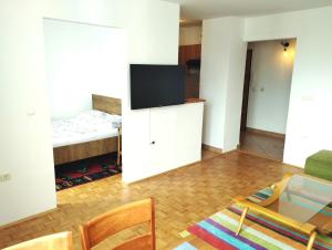 a living room with a television and a bed at Apartman Amigo-Free public parking in Sarajevo