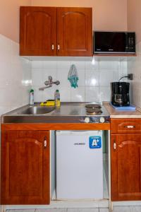 a small kitchen with a sink and a dishwasher at Kék Lagúna Vendégház in Balatonfüred