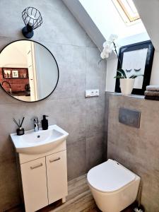 a bathroom with a sink and a toilet at Apartament Amelia1 in Świnoujście