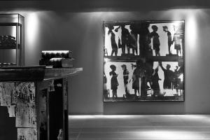 a black and white photo of a painting on a wall at Life Gallery Athens in Athens