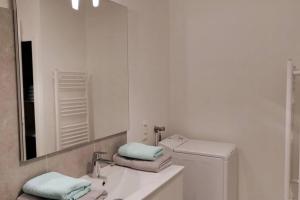 a bathroom with a sink and a mirror at Le Corsaire appartement centre ville 500 mètres des plages in Granville