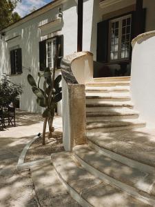 ein Haus mit einer Treppe und einer Pflanze davor in der Unterkunft Quomorari in Barletta