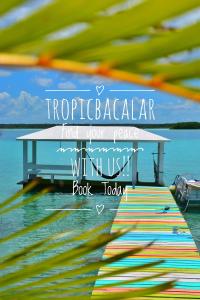 una mesa en un muelle con una masa de agua en Tropic Bacalar, en Bacalar