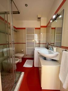 貝盧諾的住宿－Dolada, meraviglia nel centro di Belluno，一间带水槽、淋浴和卫生间的浴室