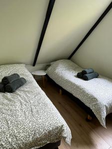 two beds sitting next to each other in a room at Leef Zuiden in Simpelveld