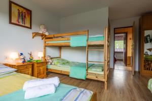 a bedroom with two bunk beds and a ladder at Willa OdNova in Tylicz