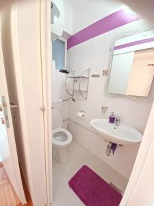 馬卡爾斯卡的住宿－Apartment Silvia，白色的浴室设有水槽和卫生间。